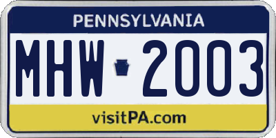 PA license plate MHW2003