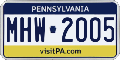 PA license plate MHW2005