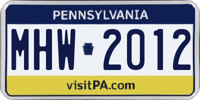 PA license plate MHW2012