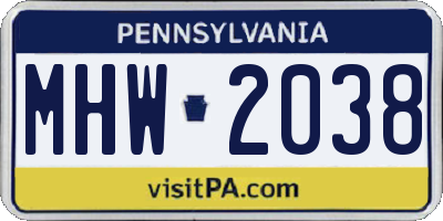 PA license plate MHW2038