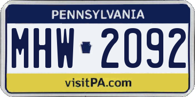 PA license plate MHW2092