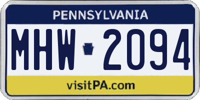 PA license plate MHW2094