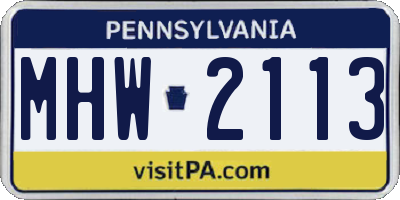 PA license plate MHW2113