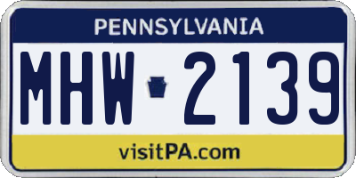 PA license plate MHW2139