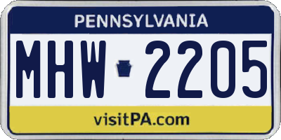 PA license plate MHW2205