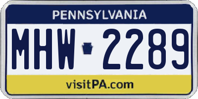 PA license plate MHW2289
