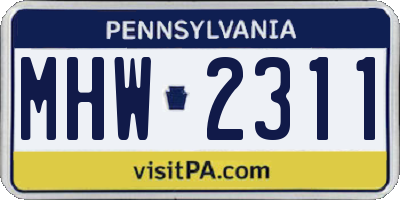 PA license plate MHW2311