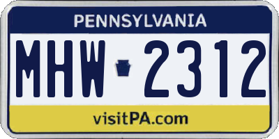 PA license plate MHW2312