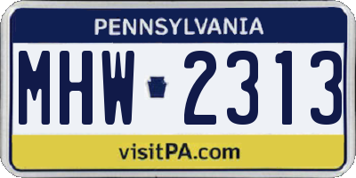 PA license plate MHW2313