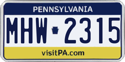 PA license plate MHW2315