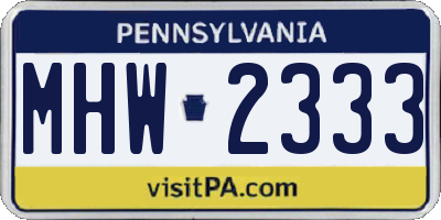 PA license plate MHW2333
