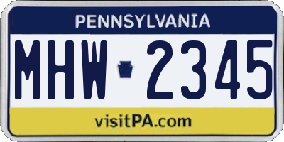 PA license plate MHW2345