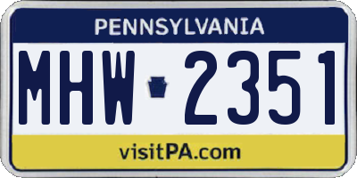 PA license plate MHW2351