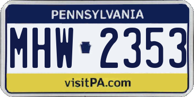 PA license plate MHW2353