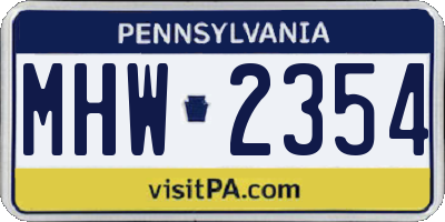 PA license plate MHW2354