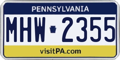 PA license plate MHW2355