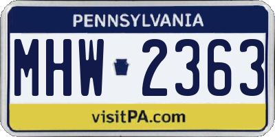 PA license plate MHW2363