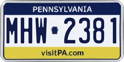 PA license plate MHW2381