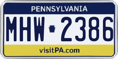PA license plate MHW2386