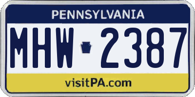 PA license plate MHW2387