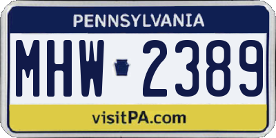 PA license plate MHW2389