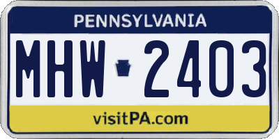 PA license plate MHW2403