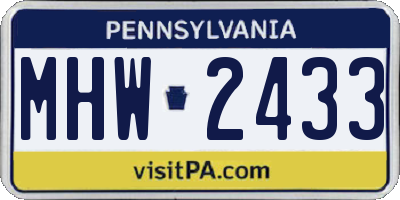 PA license plate MHW2433