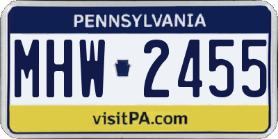 PA license plate MHW2455