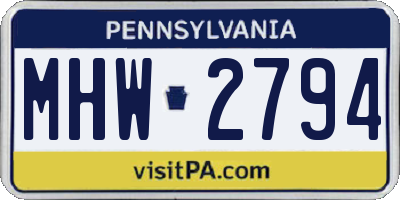 PA license plate MHW2794