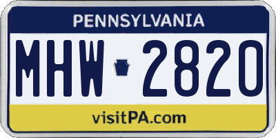 PA license plate MHW2820
