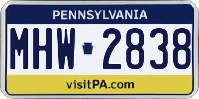 PA license plate MHW2838