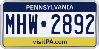 PA license plate MHW2892