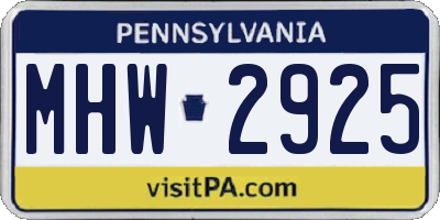PA license plate MHW2925