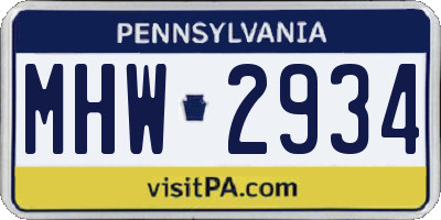 PA license plate MHW2934