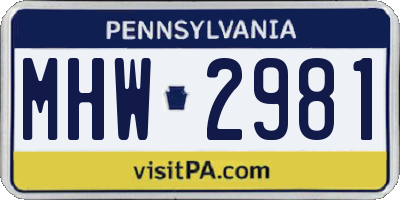 PA license plate MHW2981