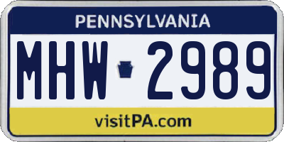 PA license plate MHW2989