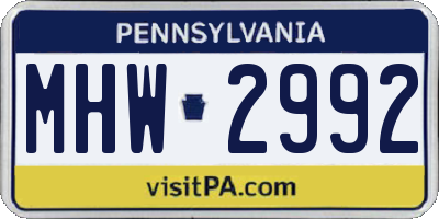 PA license plate MHW2992