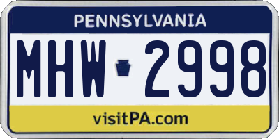 PA license plate MHW2998