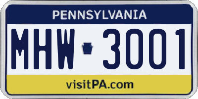 PA license plate MHW3001