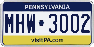 PA license plate MHW3002