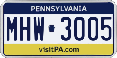 PA license plate MHW3005