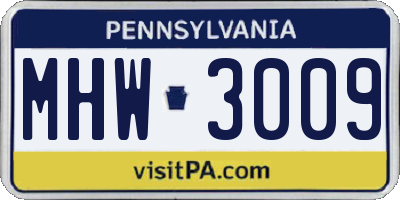 PA license plate MHW3009