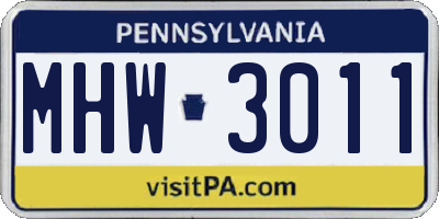 PA license plate MHW3011