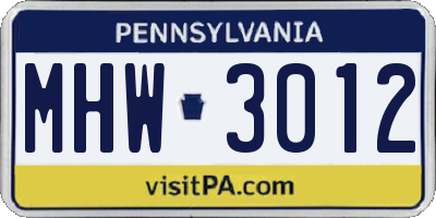 PA license plate MHW3012