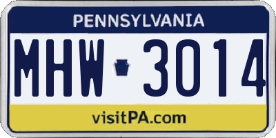 PA license plate MHW3014