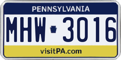 PA license plate MHW3016