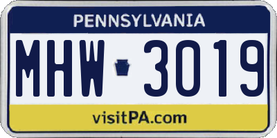 PA license plate MHW3019