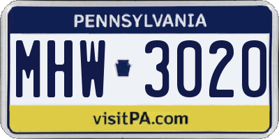 PA license plate MHW3020