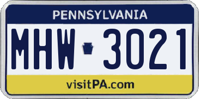 PA license plate MHW3021