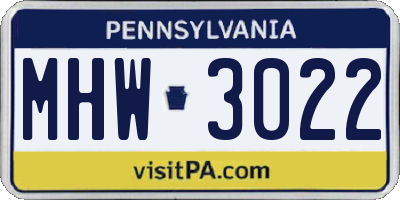 PA license plate MHW3022